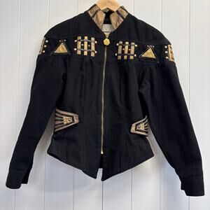 Vintage Isabella Sole X Cache 80s Moto Chic Denim Leather Jacket Size XS Edgy